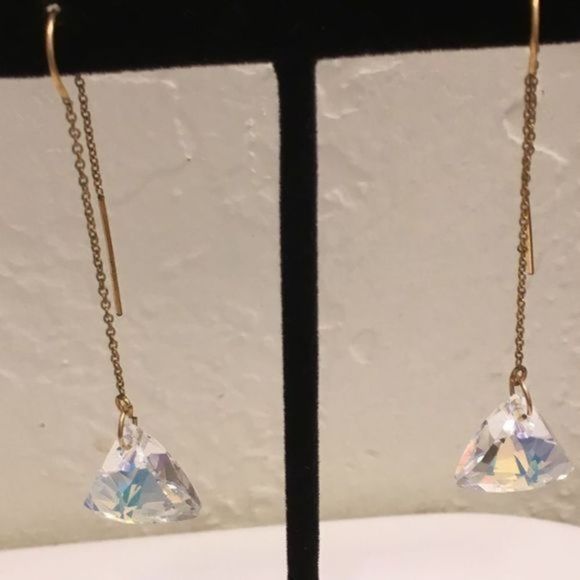 172. Gold Filled Trillion Austrian Crystal Threader Earrings ONE Pair pick color - Picture 4 of 6